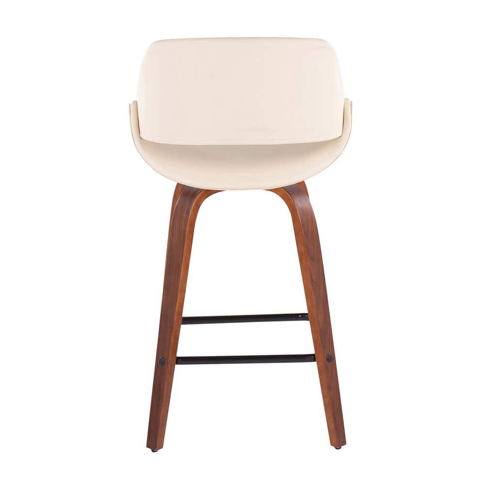 Walnut and Cream Swivel Counter Stool with Black Metal Accents