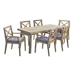 Juniper Grey 7-Piece Wood Outdoor Patio Dining Set with Dark Grey Cushions