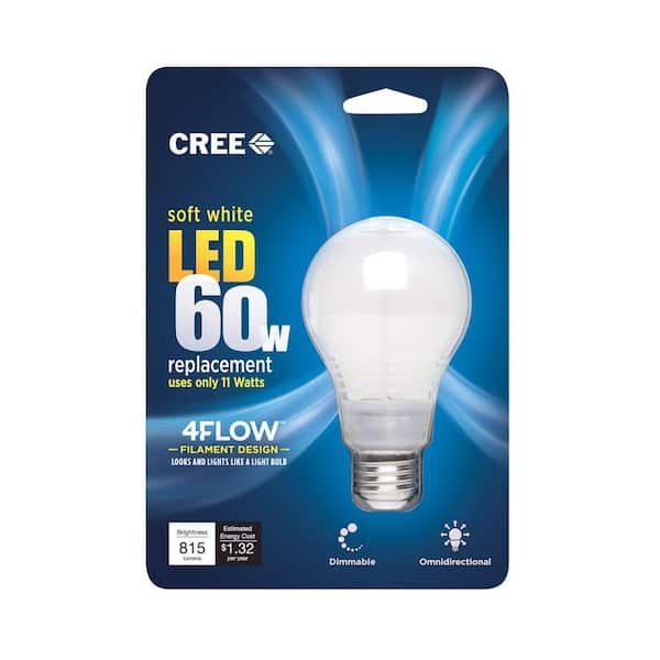 Cree - 60W Equivalent Soft White (2700K) A19 Dimmable LED Light Bulb with 4Flow Filament Design (6-Pack)