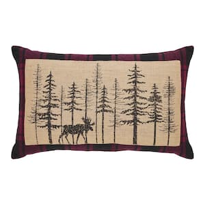Cumberland Red Black Plaid 14 in. x 22 in. Winter Forest Throw Pillow