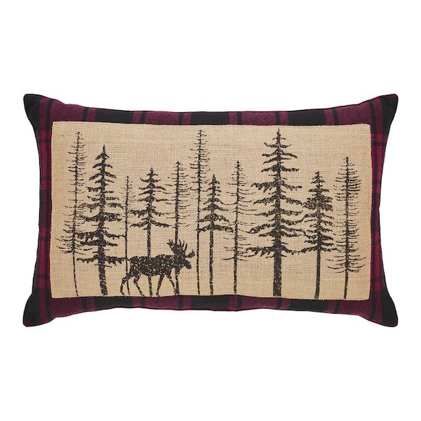 VHC BRANDS Cumberland Red Black Plaid 14 in. x 22 in. Winter Forest Throw Pillow