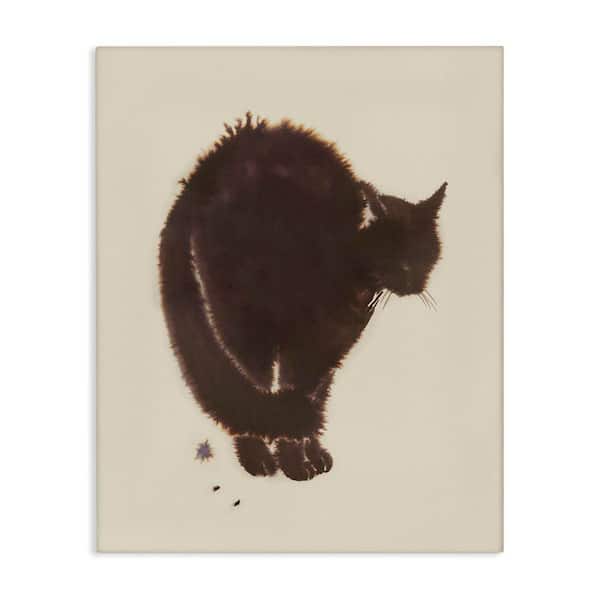 Stupell Industries Minimal Cat on Beige by Grace Popp Unframed Animal Graphic Art Print 30 in. x 24 in.