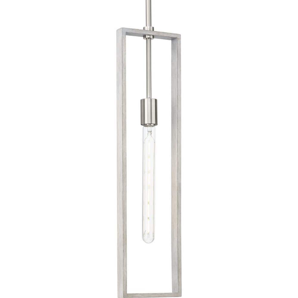 Boundary Brushed Nickel and Grey Washed Oak Pendant Light