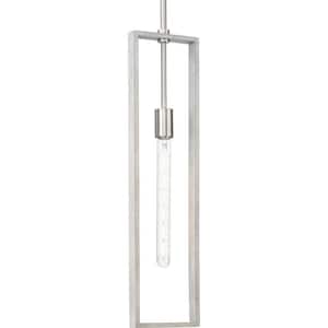 Boundary 60-Watt 1-Light Brushed Nickel Contemporary Pendant with Grey Wash Oak Accents