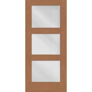 Regency 30 in. x 80 in. Universal Handing Modern 3-Lite Equal Clear Glass AutumnWheat Mahogany Fiberglass Front Door