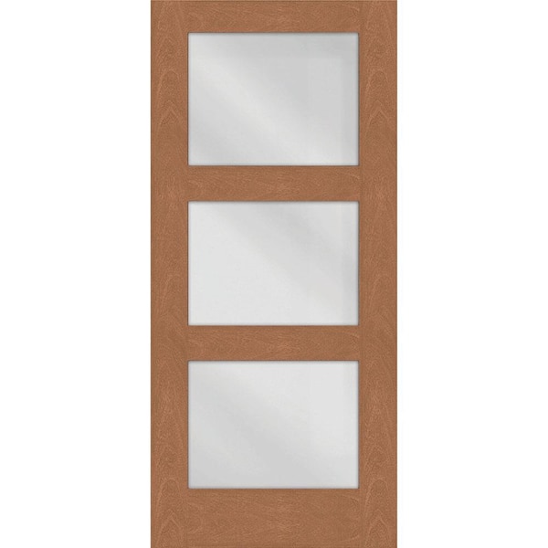 Steves & Sons Regency 30 in. x 80 in. Universal Handing Modern 3-Lite Equal Clear Glass AutumnWheat Mahogany Fiberglass Front Door