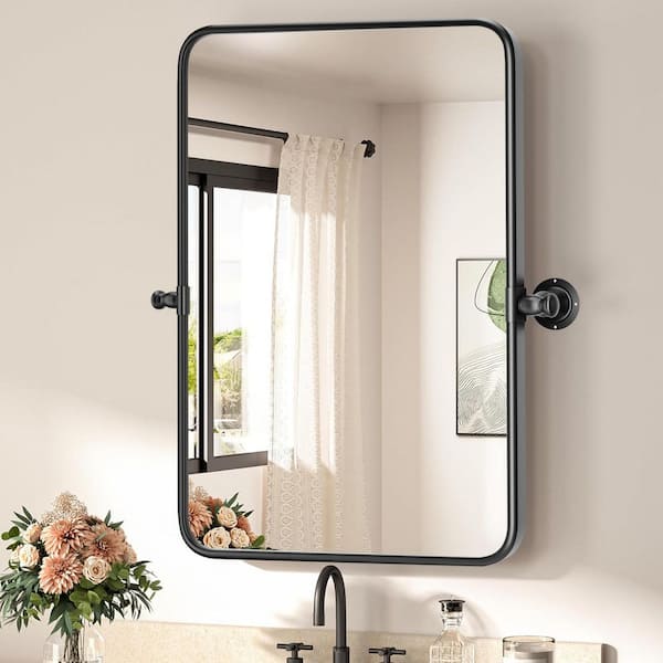 24 in. W x 36.2 in. H Modern Rectangular Black Metal Frame Pivot Wall Mirror/Bathroom Mirror (Screws Included)