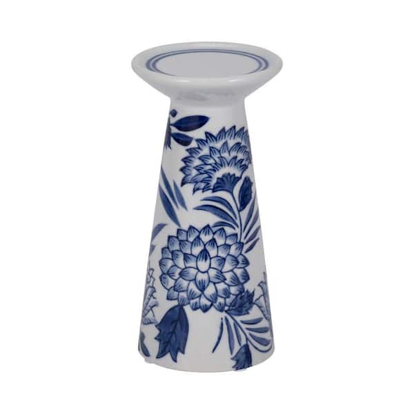 8 in. Blue/White Stoneware Chinoiserie Candle Holder