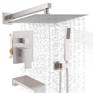 Single Handle 3Spray Tub and 12 Inch Shower Faucet with Tub Spout 2.5 GPM with High Pressure in. Nickel (Valve Included)