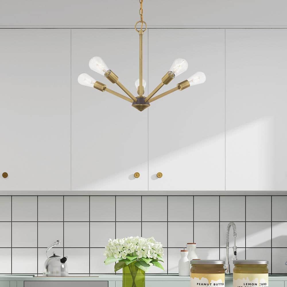 Antique Brass Sputnik 5-Light Chandelier with Edison Filament
