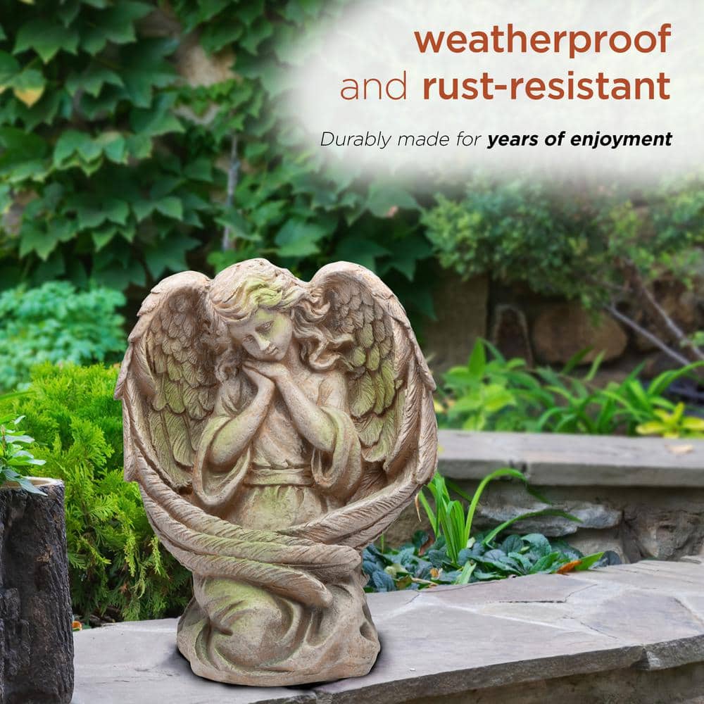 Stone Guardian Angel Garden Statue with Solar Power
