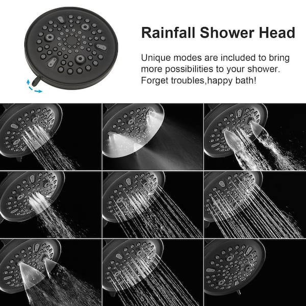 Single Handle 1-Spray Round Rain Shower Faucet Set 1.8 GPM with High Pressure Shower Head Hand Shower in. Matte Black