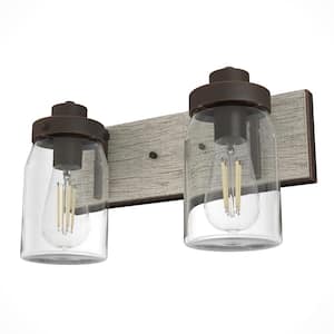 Devon Park 14.75 in. 2-Light Onyx Bengal Vanity-Light with Clear Glass Shades Bathroom Light