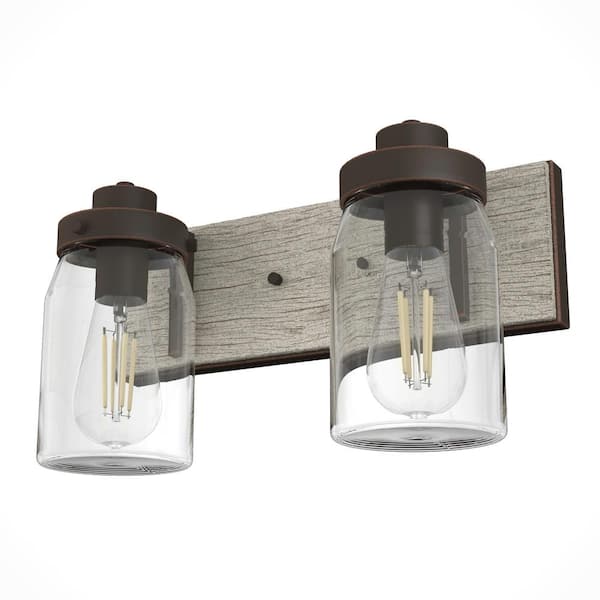 Devon Park 14.75 in. 2-Light Onyx Bengal Vanity-Light with Clear Glass Shades Bathroom Light