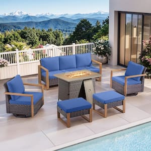 Gymojoy Funky 6-Piece Gray Wicker Outdoor Fire Pit Patio