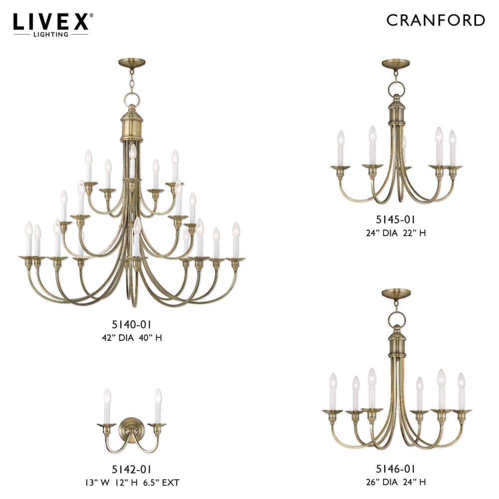 Antique Brass 6-Light Candle Chandelier