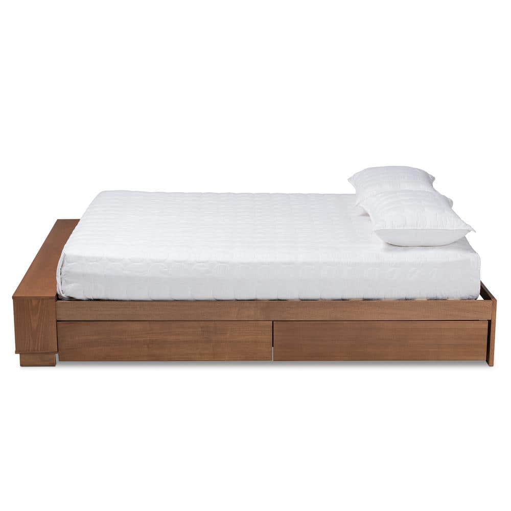 Arthur Full Size Ash Walnut Brown Wood Platform Bed with Storage