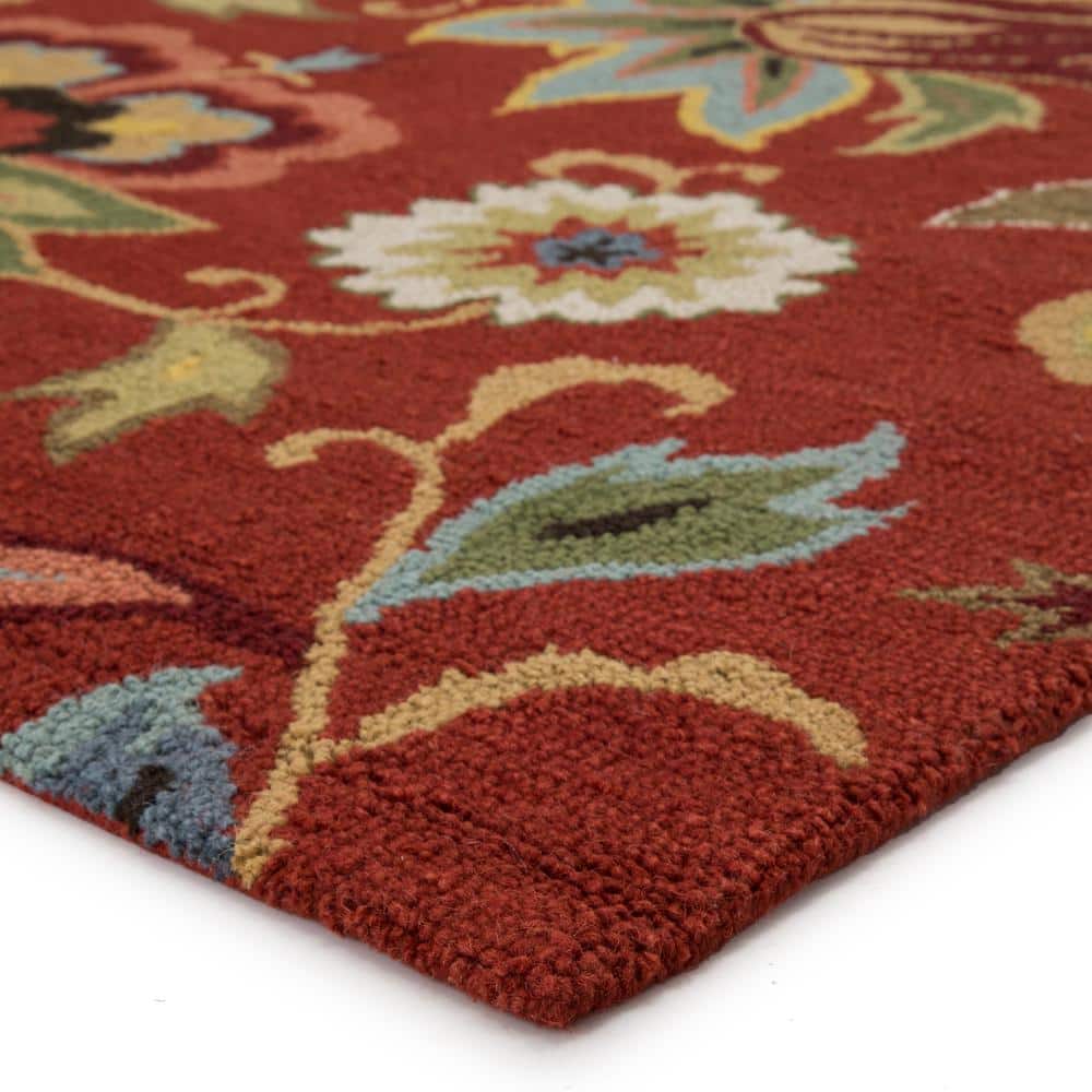 Bossa Nova Red Floral Tufted Wool Rectangular Area Rug 5'x8'