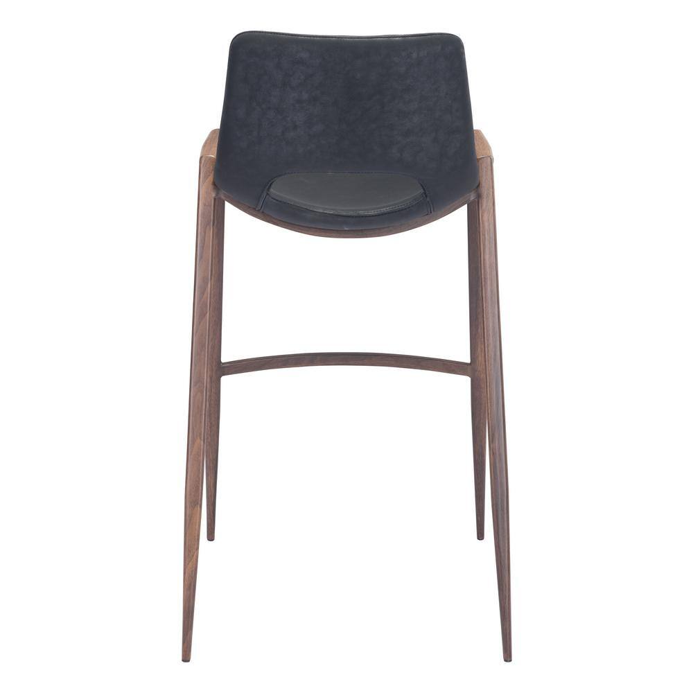 Black Faux Leather and Wood Bar Stool