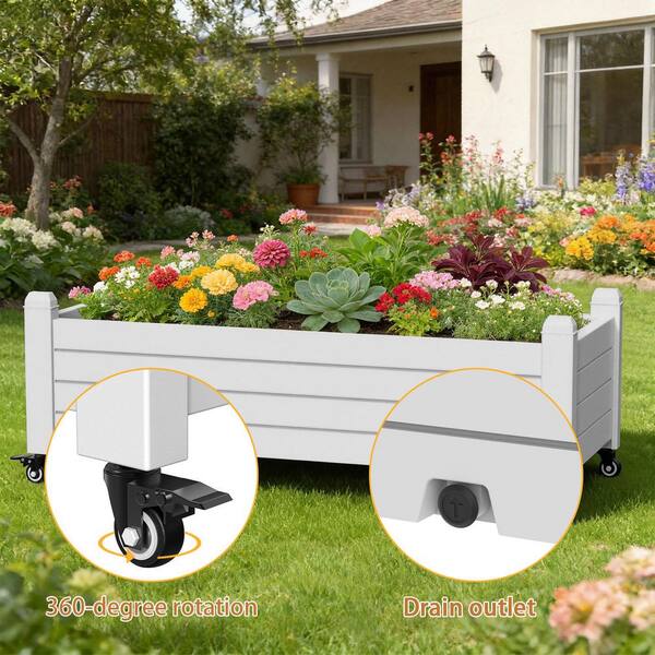 White Plastic Rectangular Plant Stand with Drain Hole and Water