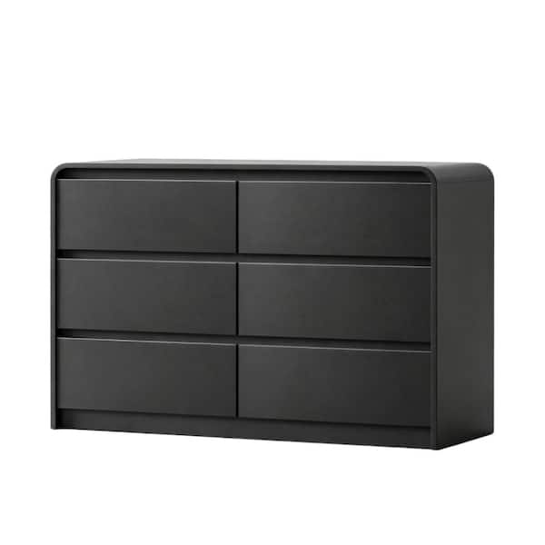 6 Drawers Dresser 47" Chest of Drawers Curved Profile Dresser TV Stand Wood Drawer Organizer for Bedroom, Black