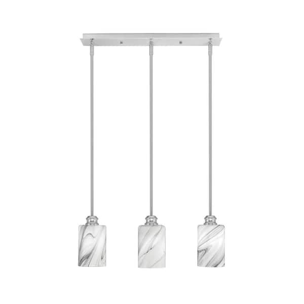 Unbranded Albany 60-Watt 3-Light Brushed Nickel Linear Pendant Light with Onyx Swirl Glass Shades and No Bulbs Included