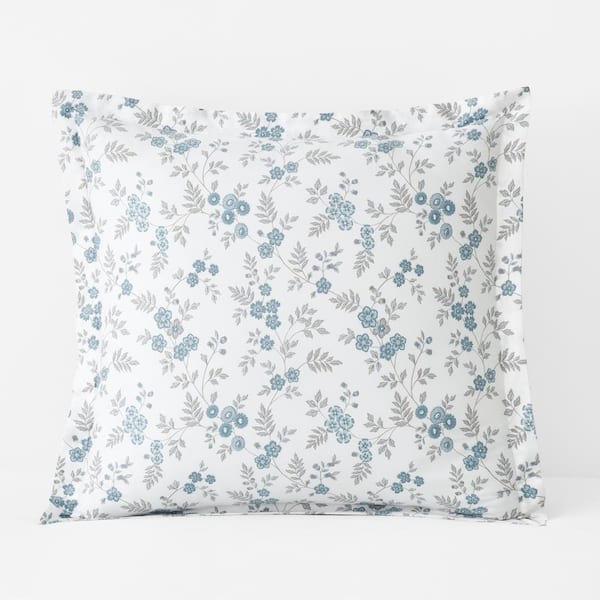 The Company Store Legends Hotel Blue/Ivory Kate Floral Sateen Euro Sham