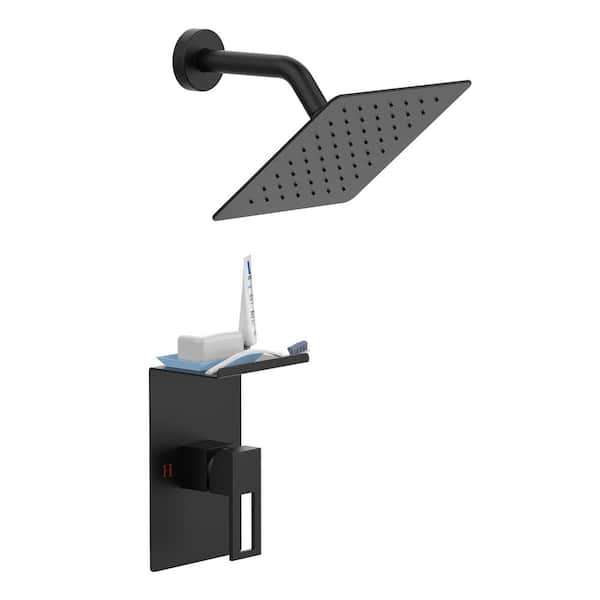 Unbranded Single Handle 1-Spray 8in. Shower Faucet 2.2 GPM with High Pressure and Storage Rack in Matte Black (Valve Included)