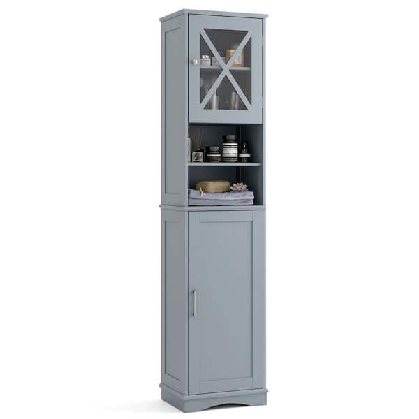 15.5 in. W x 12 in. D x 67 in. H Gray Linen Cabinet Freestanding Storage Cabinet with 5 Adjustable Shelves