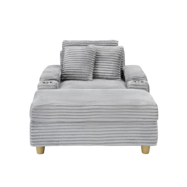 anpport Luxury Collection Gray Corduroy Fabric Single Sofa Arm Chair with Cup Holder and Storage, Set of 1