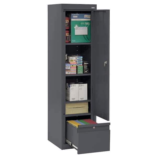 Sandusky System Series 17 in. W x 64 in. H x 18 in. D Single Door Storage Cabinet with File Drawer in Charcoal