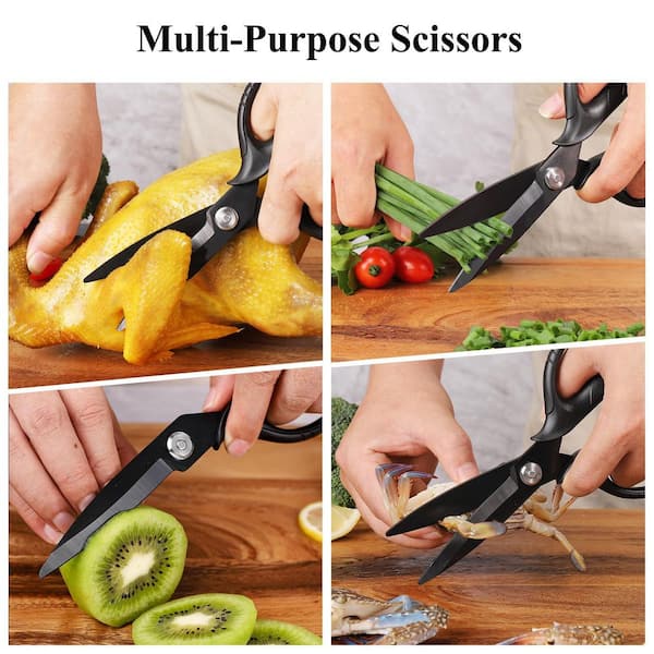 Wudkey 8.11 in. Black Titanium Plated Kitchen Scissors, Kitchen