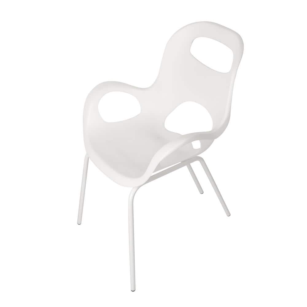 High White Metal Arm Chair with Nylon Feet