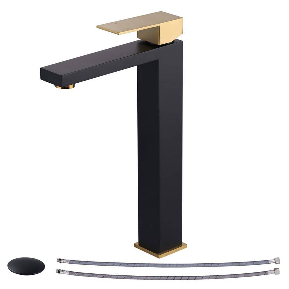 Single Handle Single Hole High Arc Bathroom Faucet with Pop-Up Drain in Black and Gold price history on PriceWatchPro