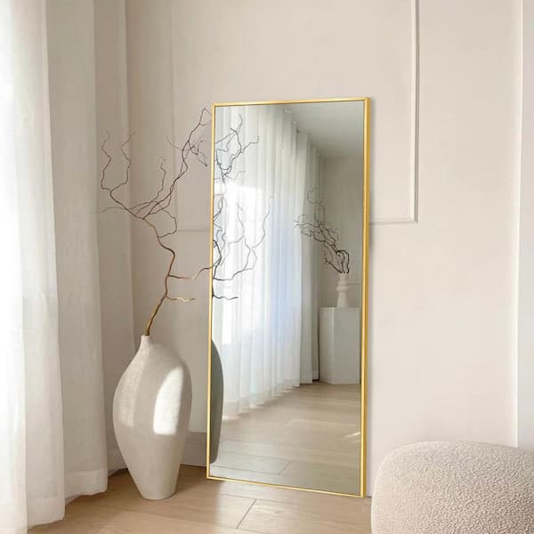 22 in. W x 65 in. H Modern Rectangular Frame Aluminum Alloy Gold Oversized Standing Mirror Floor Mirror