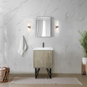 Lancy 24 in W x 20 in D Rustic Acacia Bath Vanity, White Quartz Top, Gun Metal Faucet Set and 18 in Mirror