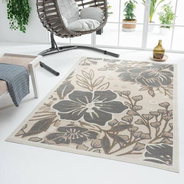 LR Home Hibiscus Gray/Tan/Ivory/Cream 5 ft. x 8 ft. Floral High-Low  Polypropylene Indoor/Outdoor Area Rug COPAC81819GRY5080 - The Home Depot