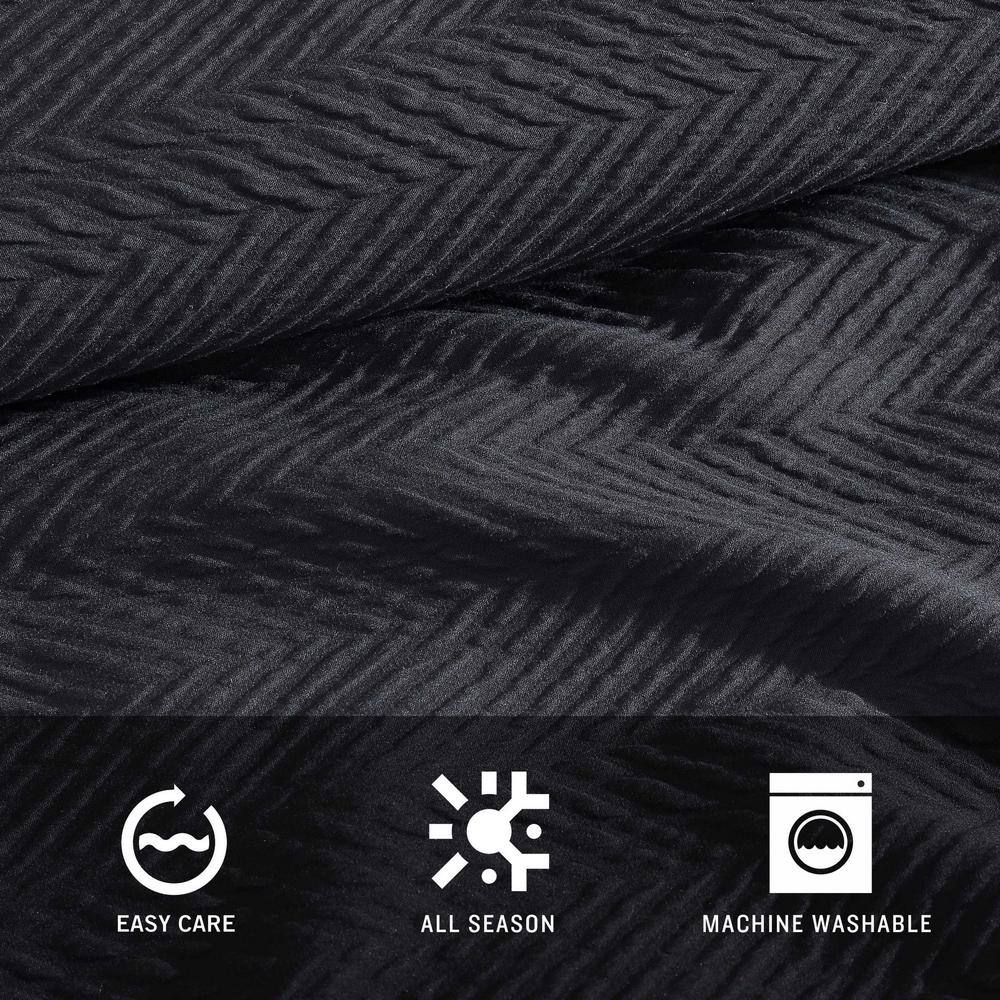 Black Microfiber Twin Duvet Cover Set with Gathered Embellishment