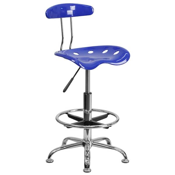 Flash Furniture Vibrant Nautical Blue and Chrome Drafting Stool with Tractor Seat