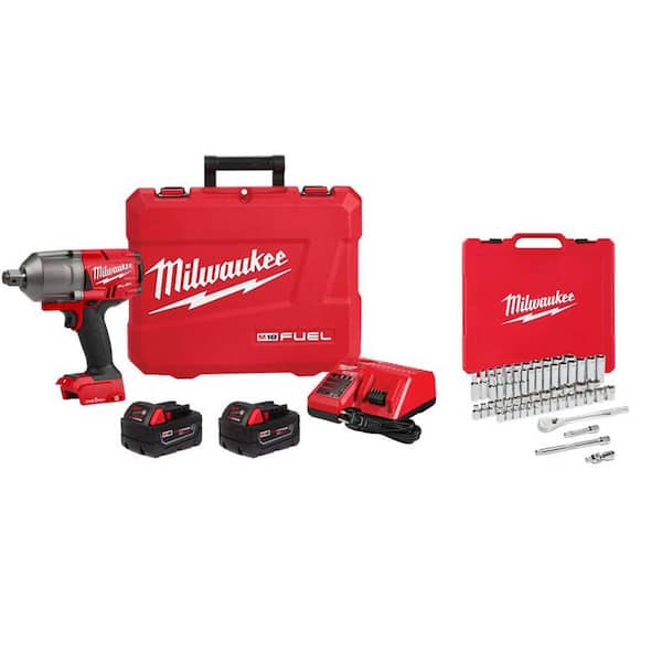 M18 FUEL ONE-KEY 18V Lith-Ion Brushless Cordless 3/4 in. High-Torque Impact Wrench Kit w/ Mechanics Tool Set