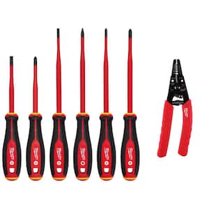 1000-Volt Insulated Slim Tip Screwdriver Set with 10-18 AWG Comfort Grip Wire Stripper and Cutter (7-Piece)