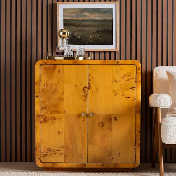 Netra Light Mappa Real Burl Wood 33.9 in. Storage Cabinet