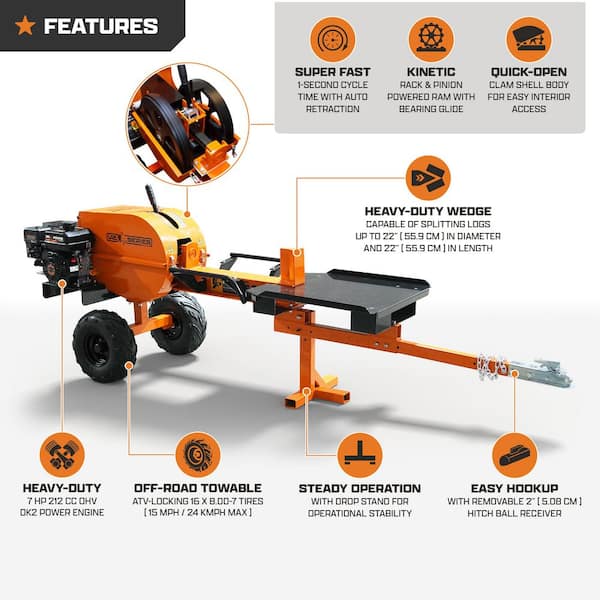 DK2 V2 Series 40-Ton 7 HP 212 cc Kinetic Log Splitter OPS240-V2