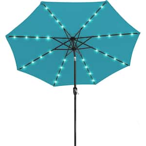 10.5 ft. Aluminum Market Solar LED Tilt Outdoor Patio Umbrella with 32LED Lights, Turquoise