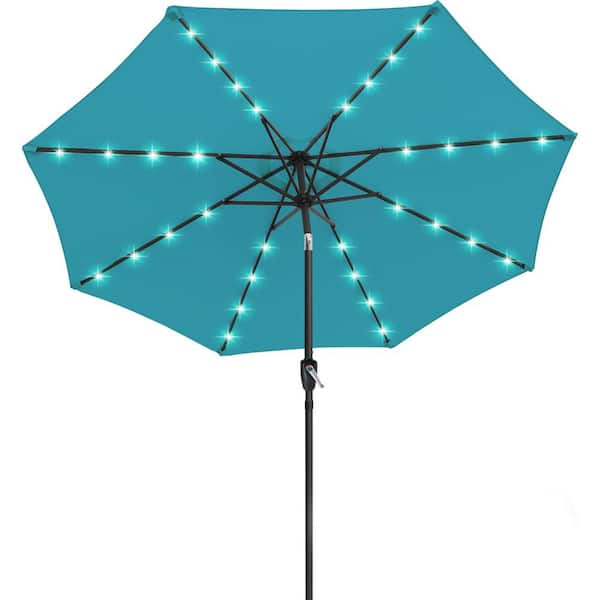 ABCCANOPY 9 ft. LED Market Solar Tilt Outdoor Patio Umbrella in Turquoise