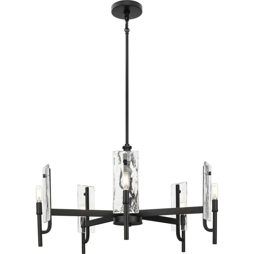 Matte Black 5-Light Chandelier with Clear Textured Glass