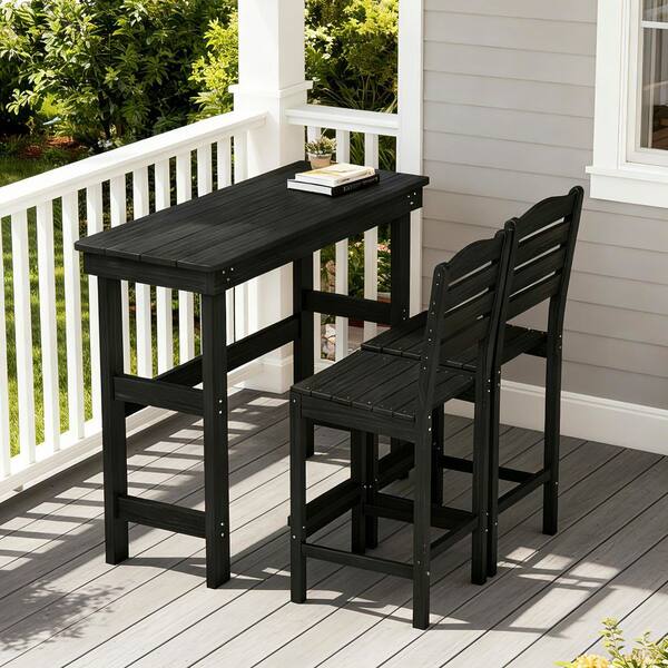 Innovaze 3-Piece Black HDPE Plastic Outdoor Serving Bar Set with