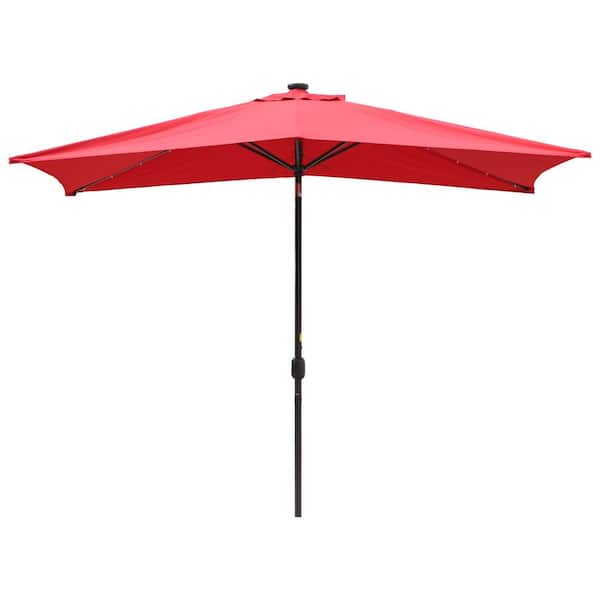 Kadehome 10 ft. x 6.5 ft. Rectangular Market Solar LED Light Patio Umbrella in Red