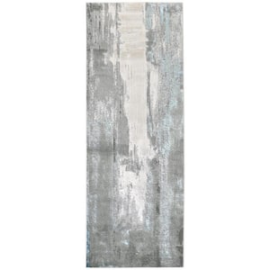Blue and Gray Abstract 2 ft. x 8 ft. Runner Rug
