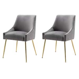 Trinity Gray Upholstered Velvet Accent Chair with Metal Legs (Set Of 2)